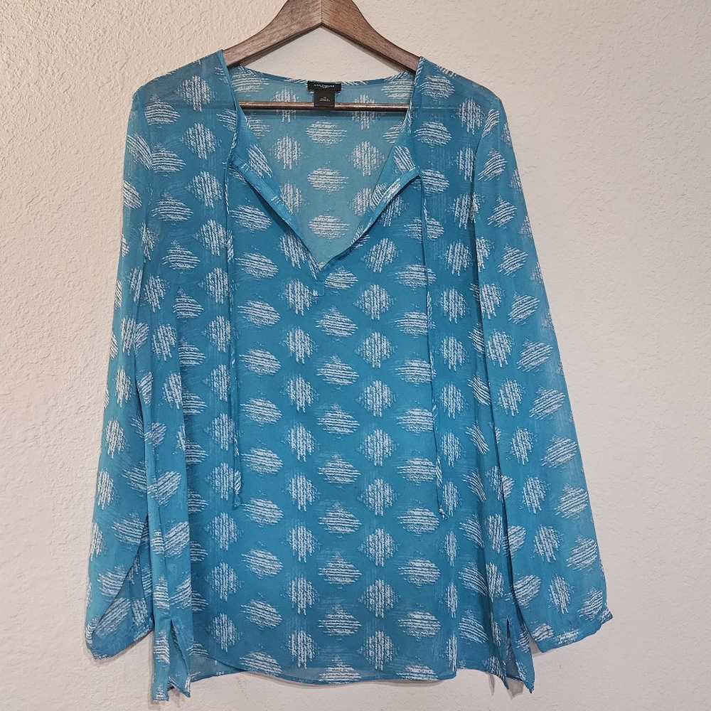 Ann Taylor Lightweight Blouse Womens Size Medium‎ Teal White